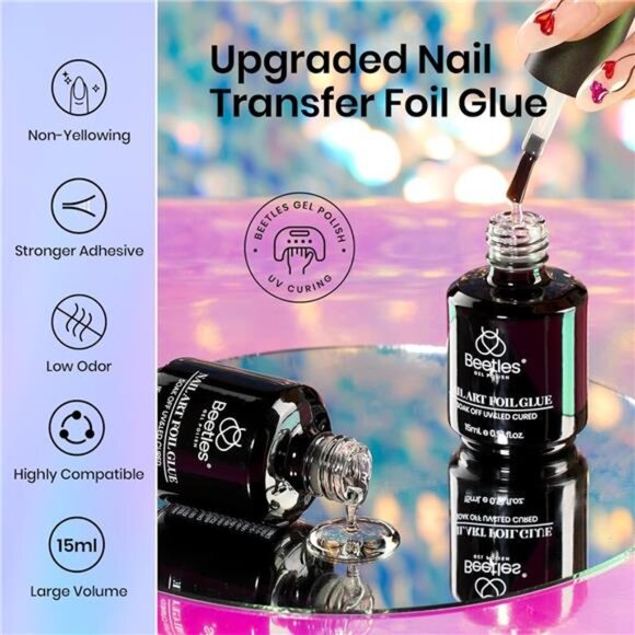Beetles Nail Foil Art Kit, 20 Pcs Nail Foils Transfer with 30ml Nail Foil Glue - Picture 6 of 7